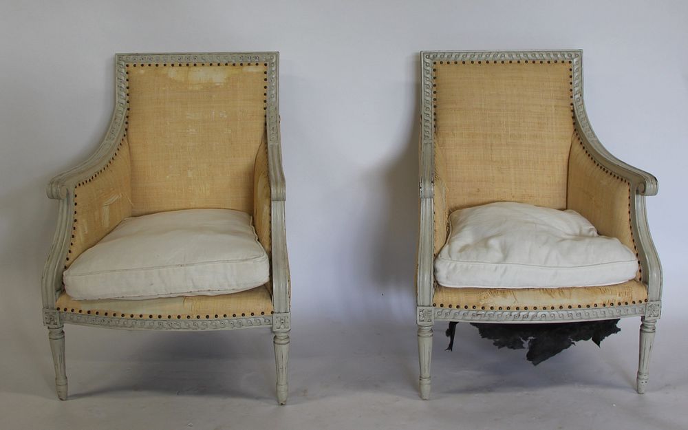 Appraisal: Pair Of Vintage Painted Louis XV Style Armchairs Very stylish