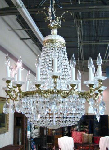 Appraisal: Cast Metal and Crystal Formal Chandelier six branch with eighteen