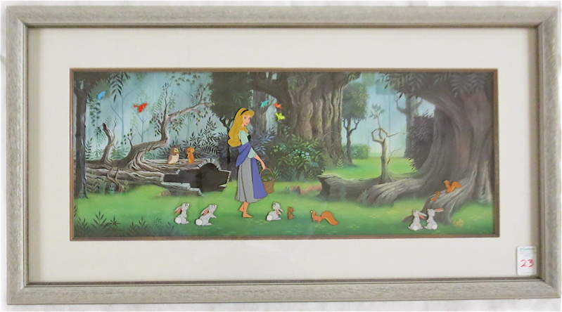 Appraisal: DISNEY HAND PAINTED CHARACTER CEL Sleeping Beauty scene from the