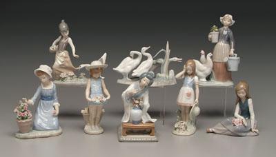 Appraisal: Eight Lladro figurines girl in straw hat holding flowers in