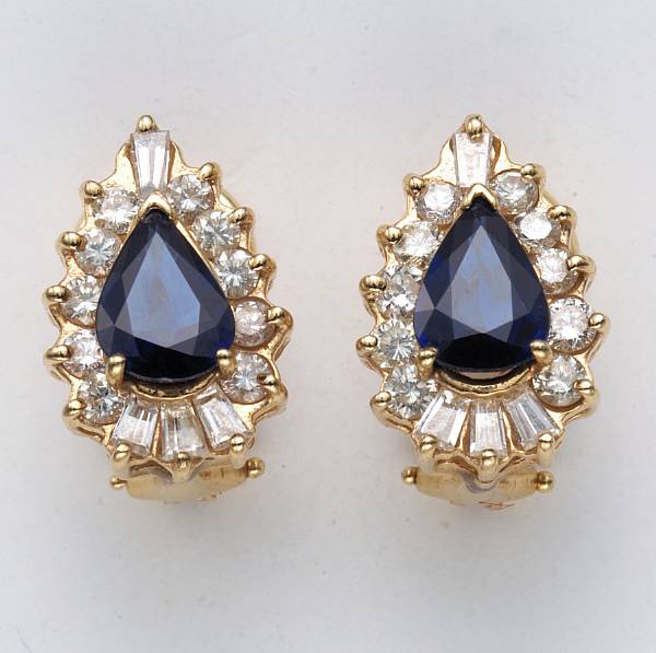 Appraisal: A pair of sapphire diamond and eighteen karat gold earrings