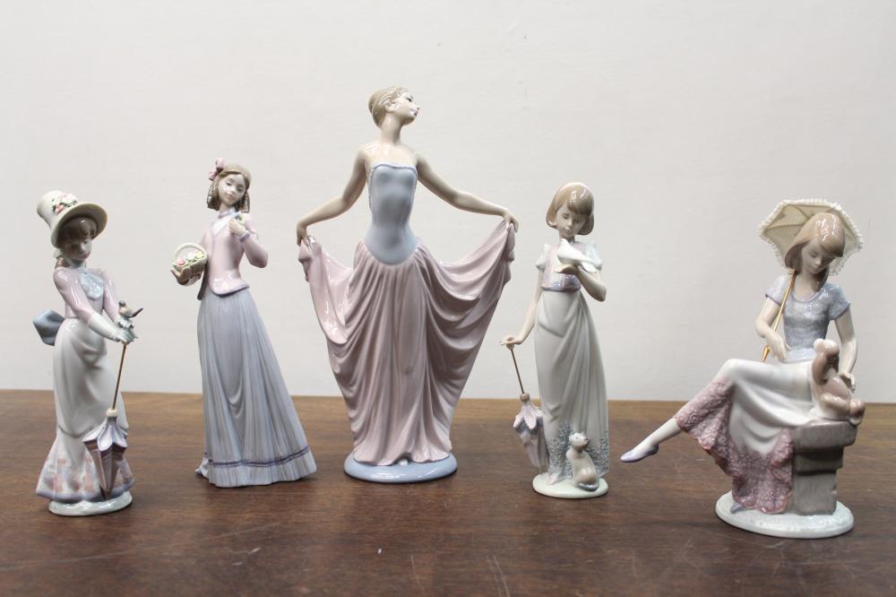 Appraisal: FIVE LLADRO PORCELAIN FIGURINES The Dancer Picture Perfect Innocence in