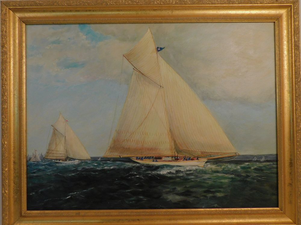 Appraisal: AMERICAS CUP RACE OIL PAINTING Vintage oil painting of the