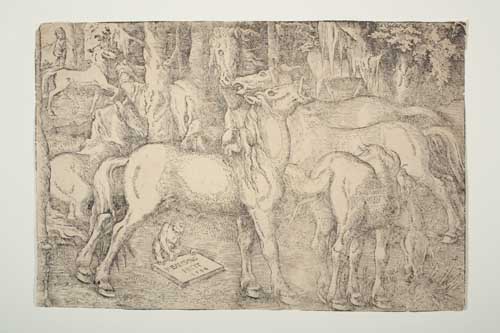 Appraisal: HANS BALDUNG GRIEN Group of Seven Horses Woodcut x mm