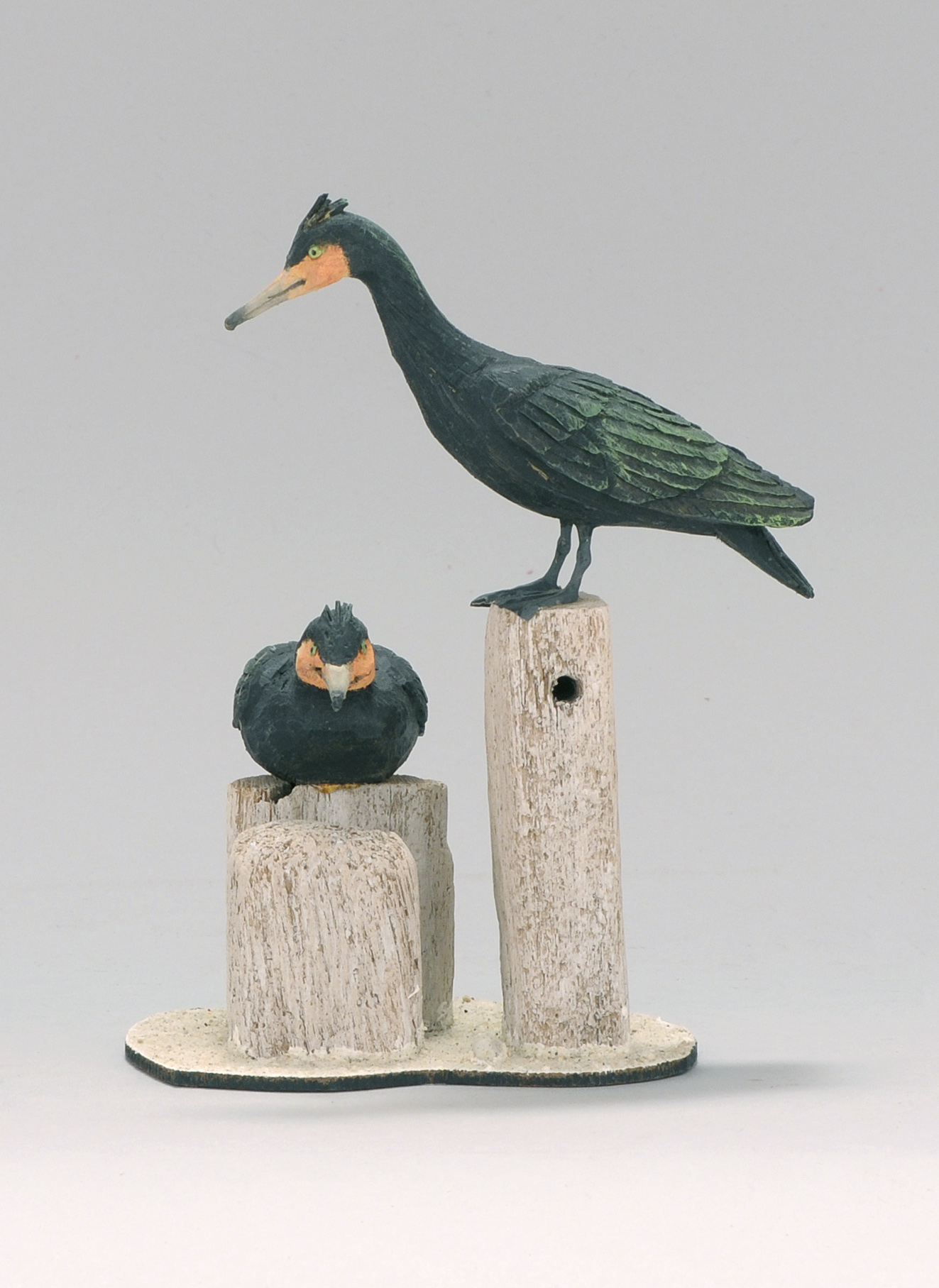 Appraisal: PAIR OF MINIATURE CORMORANTS By Stan Sparre of East Falmouth