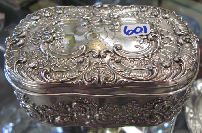 Appraisal: GORHAM STERLING SILVER JEWELRY BOX flowers and scrolls in relief