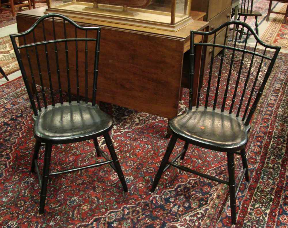 Appraisal: PAIR OF ANTIQUE AMERICAN CHICKEN COOP WINDSOR SIDE CHAIRS Painted