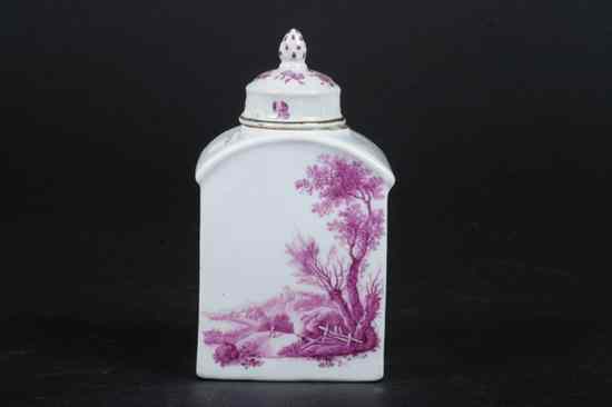 Appraisal: MEISSEN PORCELAIN TEA CADDY Circa - Hand-painted puce figural landscape