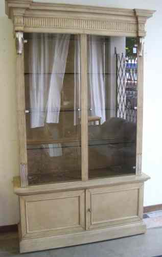 Appraisal: CONTEMPORARY LEATHER ENCASED CHINA DISPLAY CABINET ON CABINET recent production