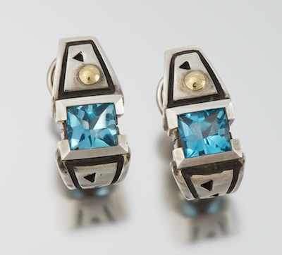 Appraisal: A Pair of Sterling Silver k Gold and Blue Topaz