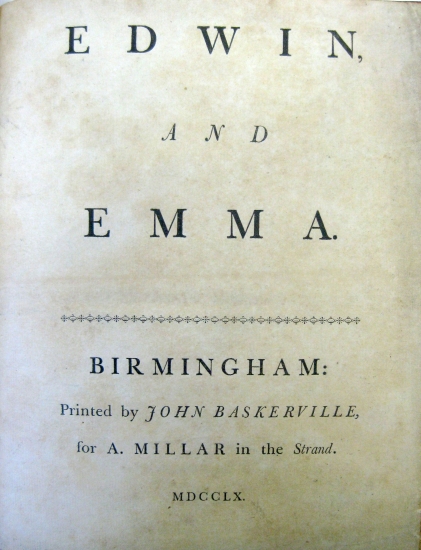 Appraisal: MALLET DAVID Edwin and Emma pages Baskerville's Original Edition of