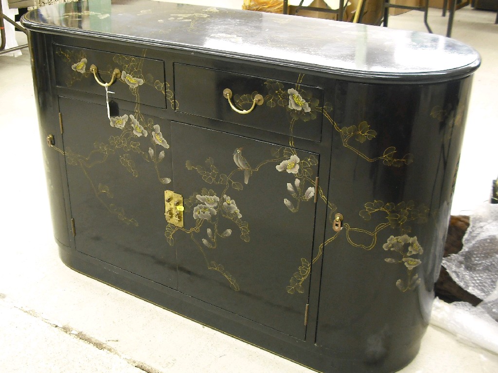 Appraisal: Decorative th century ebonised lacquer drinks cabinet painted with birds