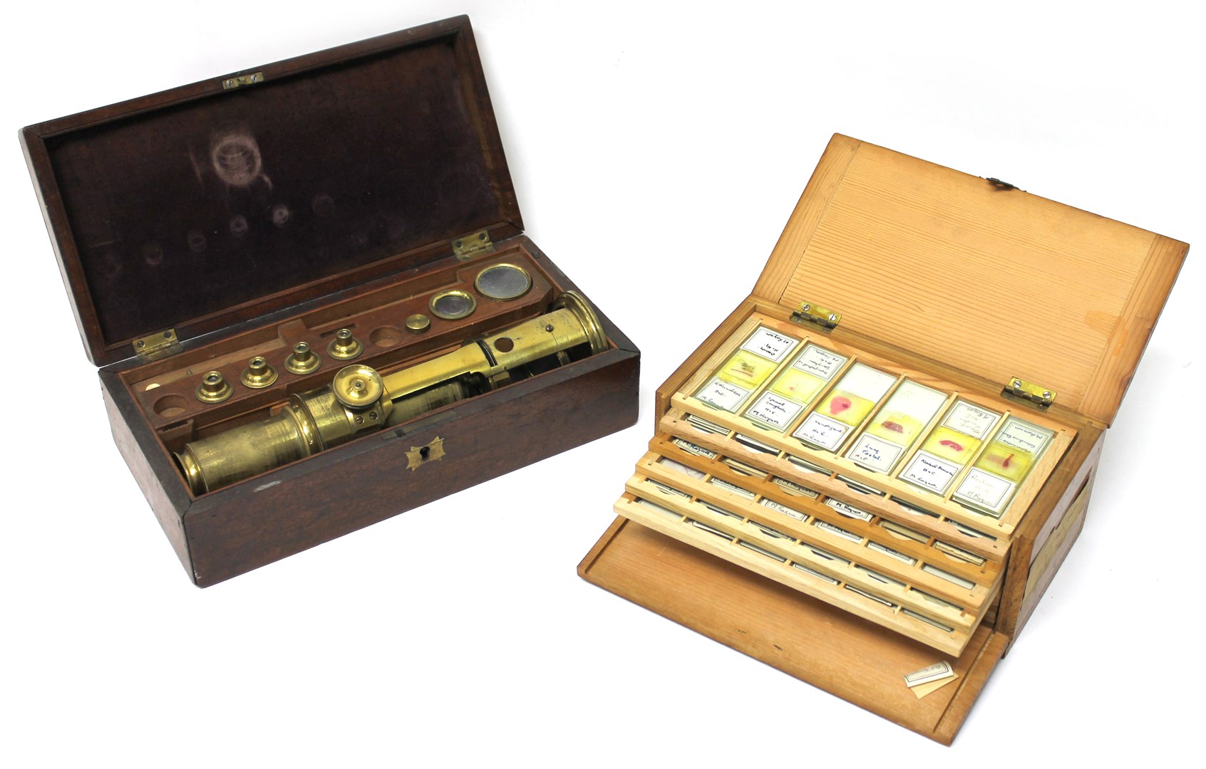 Appraisal: A Victorian brass students microscope in a fitted mahogany case