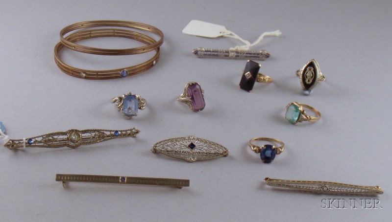 Appraisal: Group of Art Deco Gold and Gemstone Jewelry including six