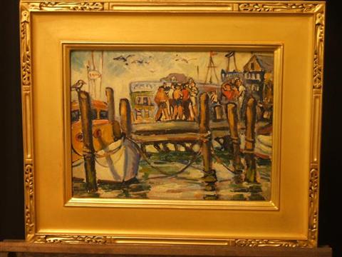 Appraisal: AMERICAN EARLY TH CENTURY THE DOCKS Oil on canvas x