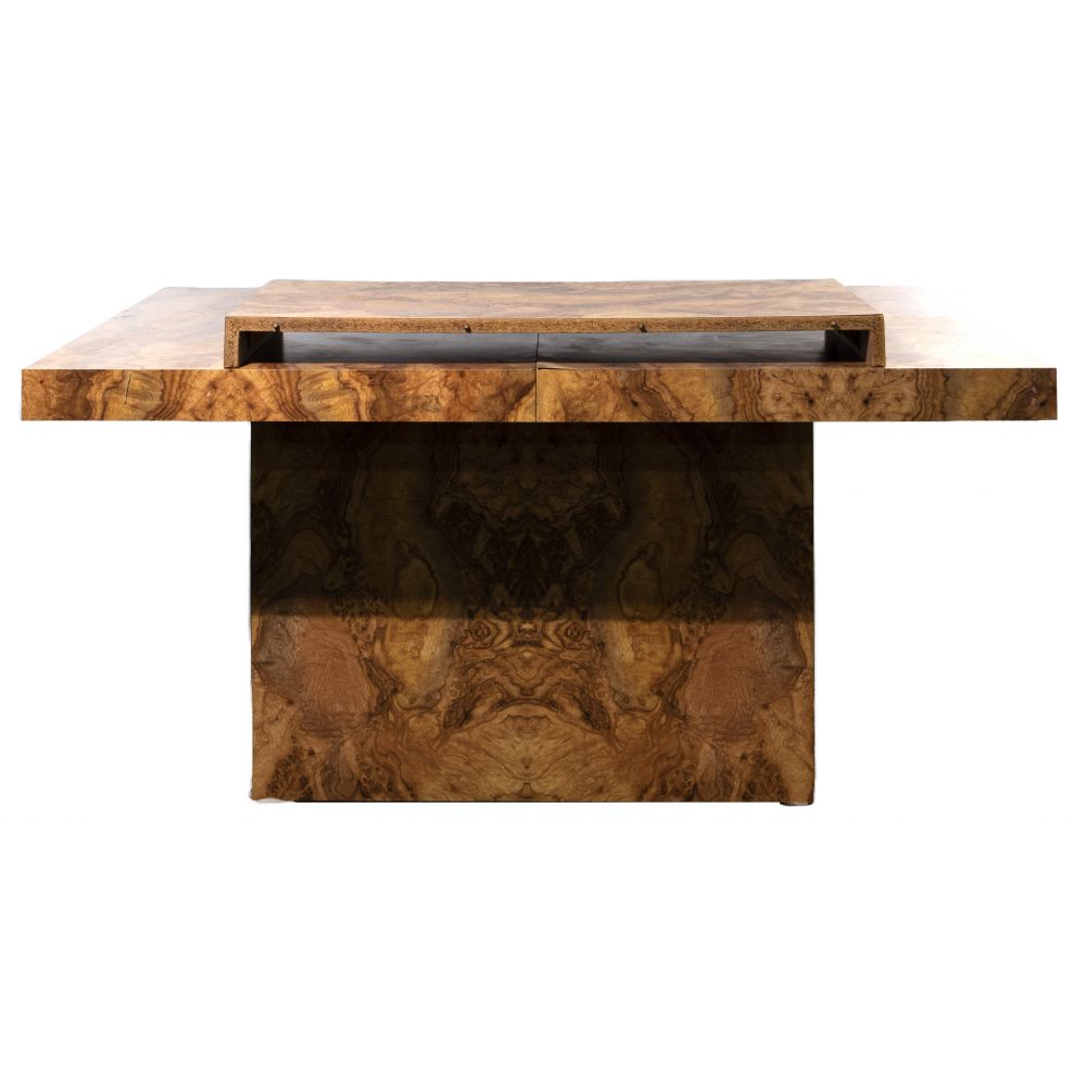 Appraisal: MCM EXTENDING DINING TABLEUnmarked faux burl laminated particle board construction