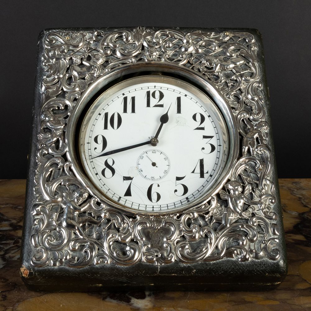 Appraisal: Edward VII Silver Mounted Leather Travel Clock Case and an