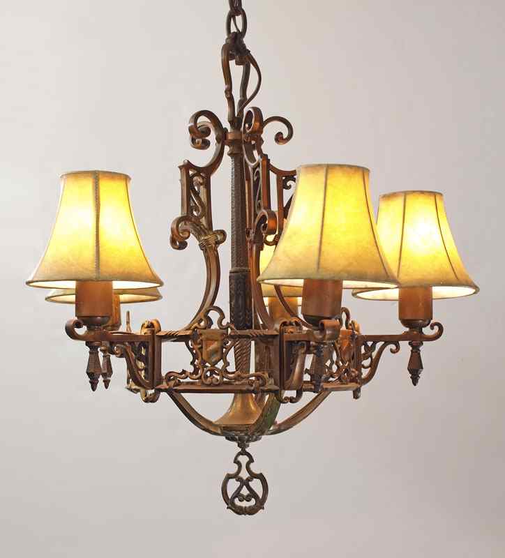 Appraisal: 'S SPANISH REVIVAL CAST IRON CHANDELIER lights bronzed finish original