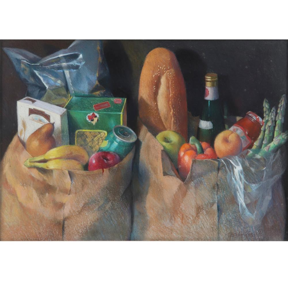 Appraisal: ROZ HOLLANDER AMERICAN ST CENTURY MARKET BAGS STILL LIFE PASTEL