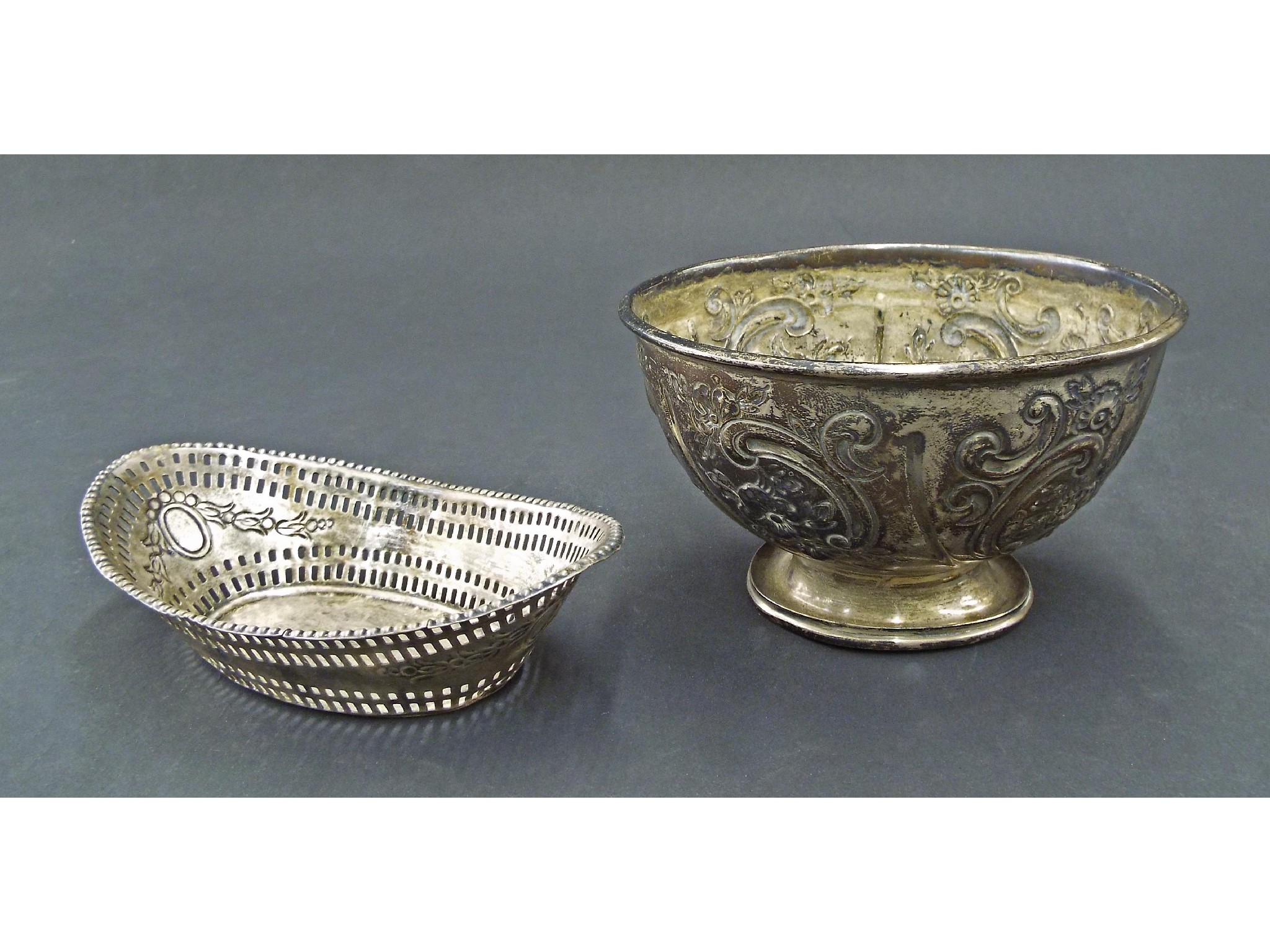 Appraisal: Late Victorian silver pedestal bowl embossed with cartouche and foliage