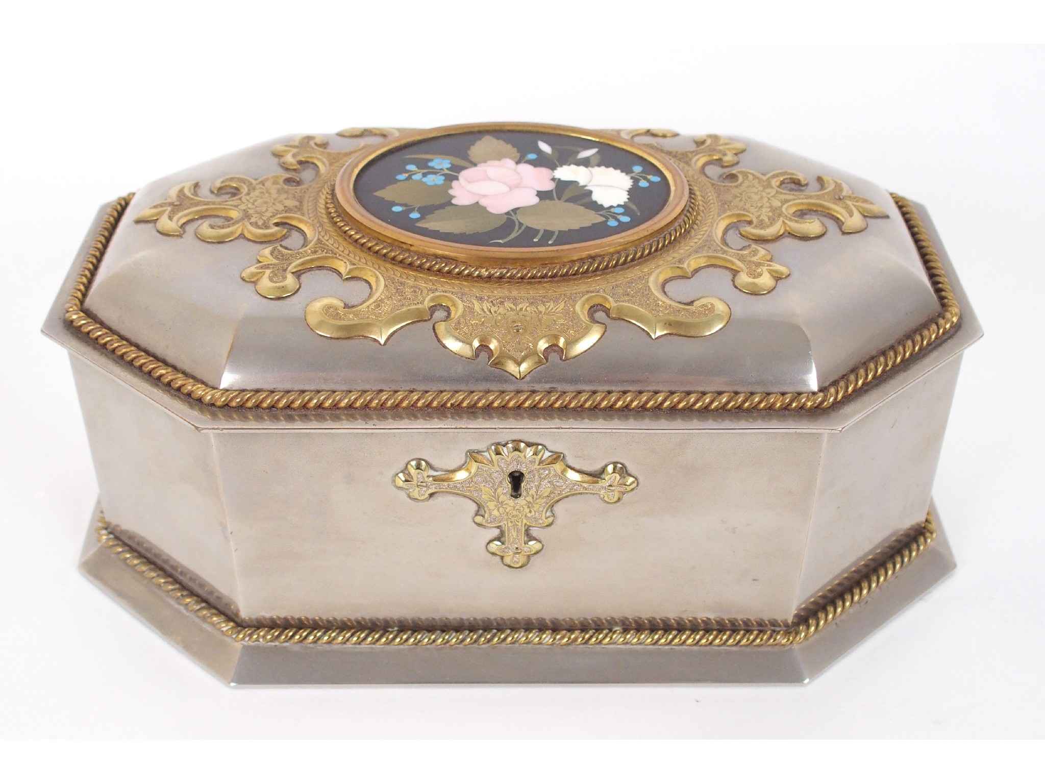 Appraisal: A Victorian white metal jewellery casket circa of elongated octagonal