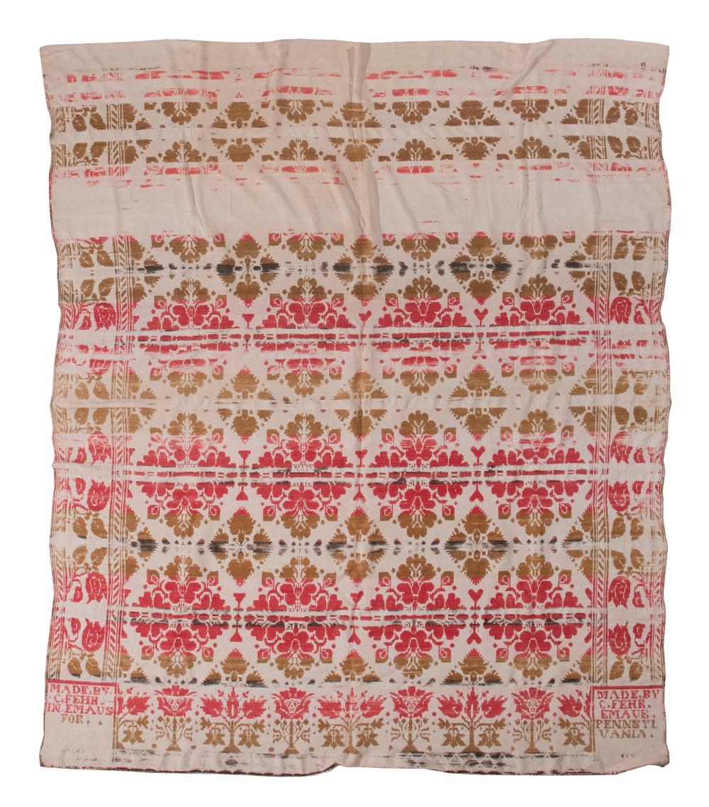 Appraisal: PENNSYLVANIA OVERSHOT COVERLET TH CENTURY APPROX X PENNSYLVANIA OVERSHOT COVERLET