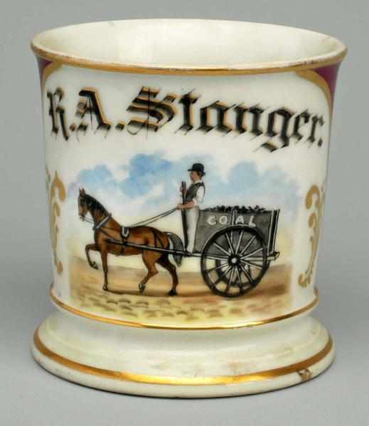 Appraisal: Horse-Drawn Coal Cart Shaving Mug Gilded R A Stanger D