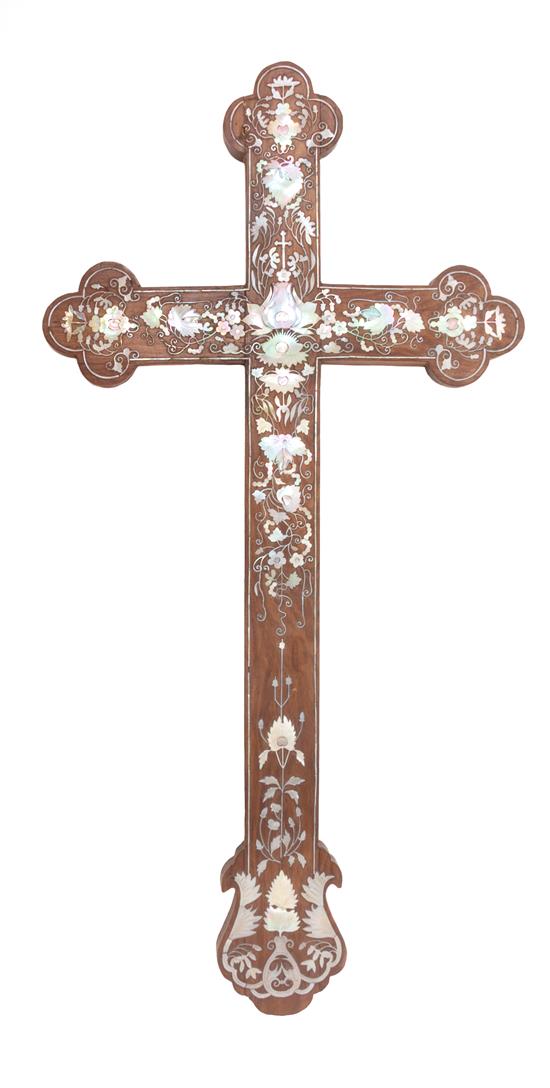 Appraisal: Sale Lot A Mother-of-Pearl Inlaid Wood Cross th- th century