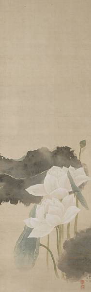 Appraisal: Ikeda Koson - White-robed Kannon and Lotuses Three hanging scrolls