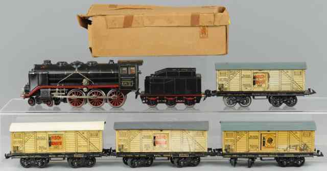 Appraisal: MARKLIN GR ENGINE AND FOUR BING BOX CARS O gauge