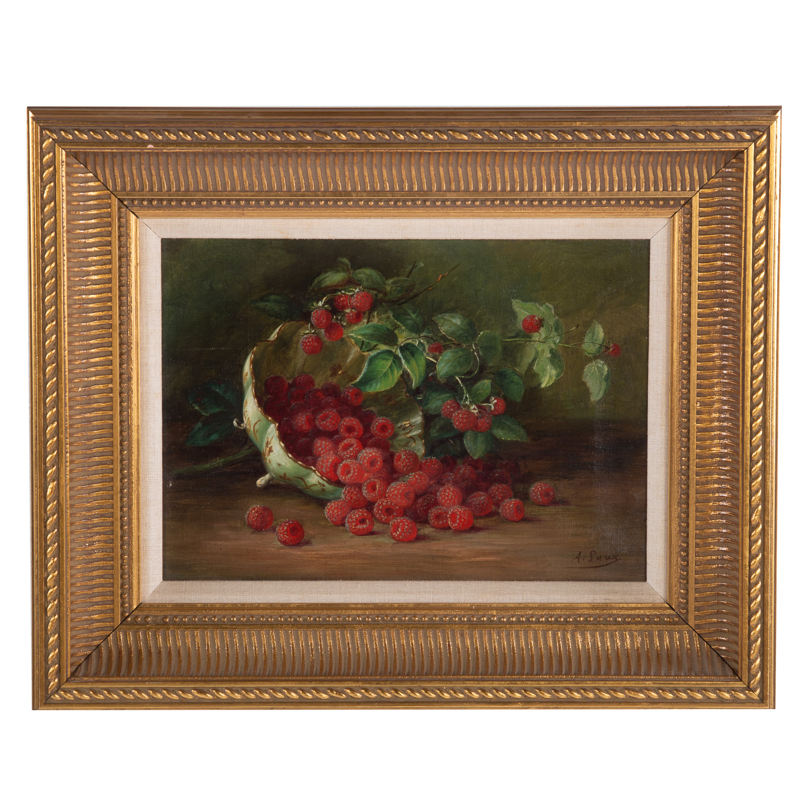 Appraisal: AUGUST LAUX A BOWL OF RASPBERRIES OIL American - Oil