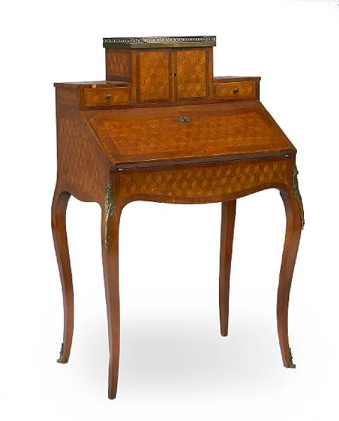 Appraisal: A Louis XV style mahogany and parquetry secretaire en peinte