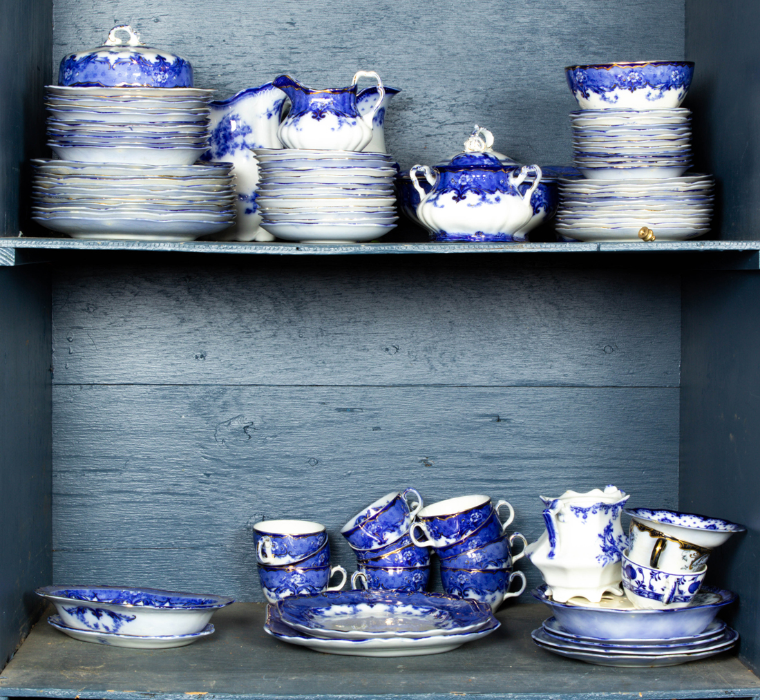 Appraisal: ENGLISH FLOW BLUE PORCELAIN DINNER SERVICE IN THE VERONA PATTERN