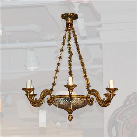 Appraisal: Empire Style Gilt-Metal and Glass Six-Light Chandelier Estimate -