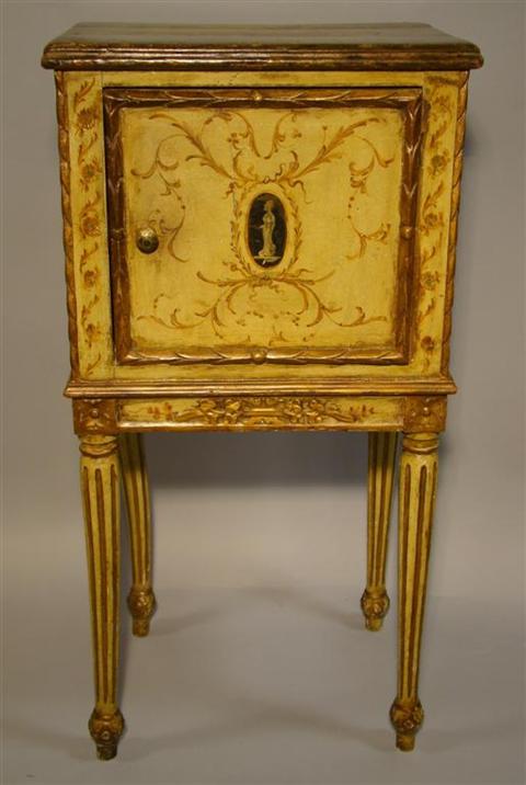 Appraisal: LOUIS XVI STYLE PAINTED BEDSIDE CABINET Early th century the