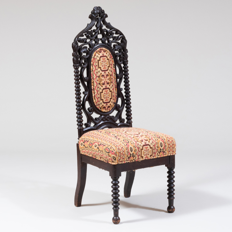 Appraisal: Gothic Revival Carved Mahogany and Ebonized Side Chair x x