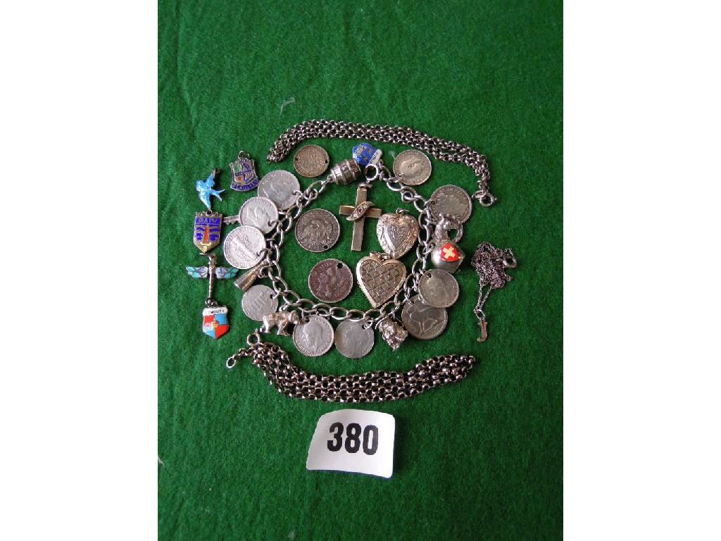 Appraisal: Small silver coin charm bracelet two heart shaped lockets etc