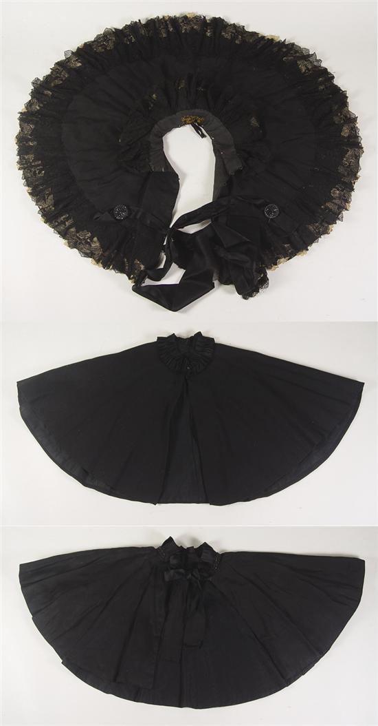 Appraisal: Three Ladies Victorian Capes Circa 's Black satin with black