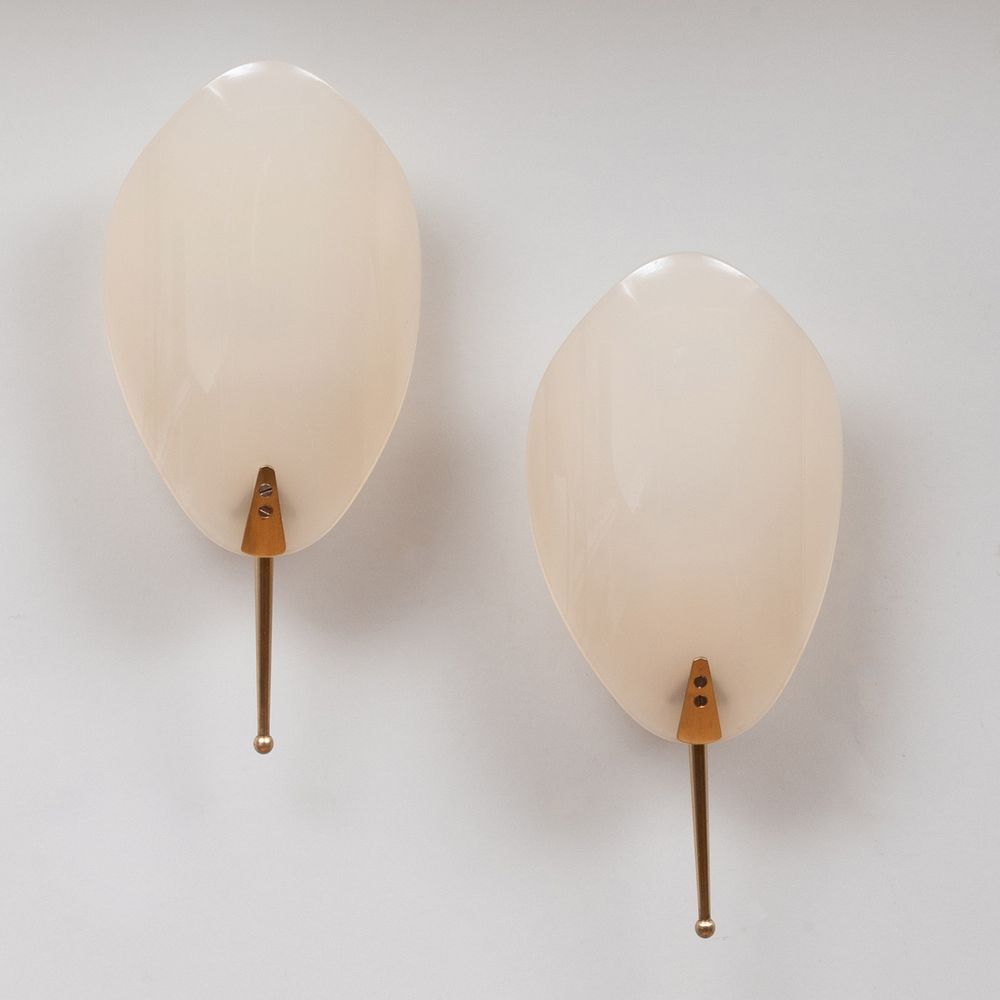 Appraisal: Pair Stilnovo Style Brass and Lucite Sconces x x in