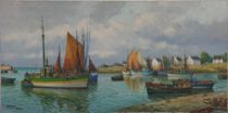 Appraisal: Yves Madec French th Century Port Town Oil on canvas