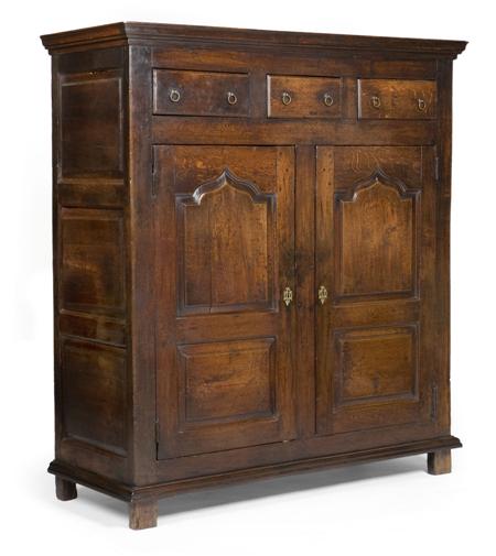 Appraisal: GEORGE III OAK PRESS CUPBOARD CIRCA the moulded cornice above