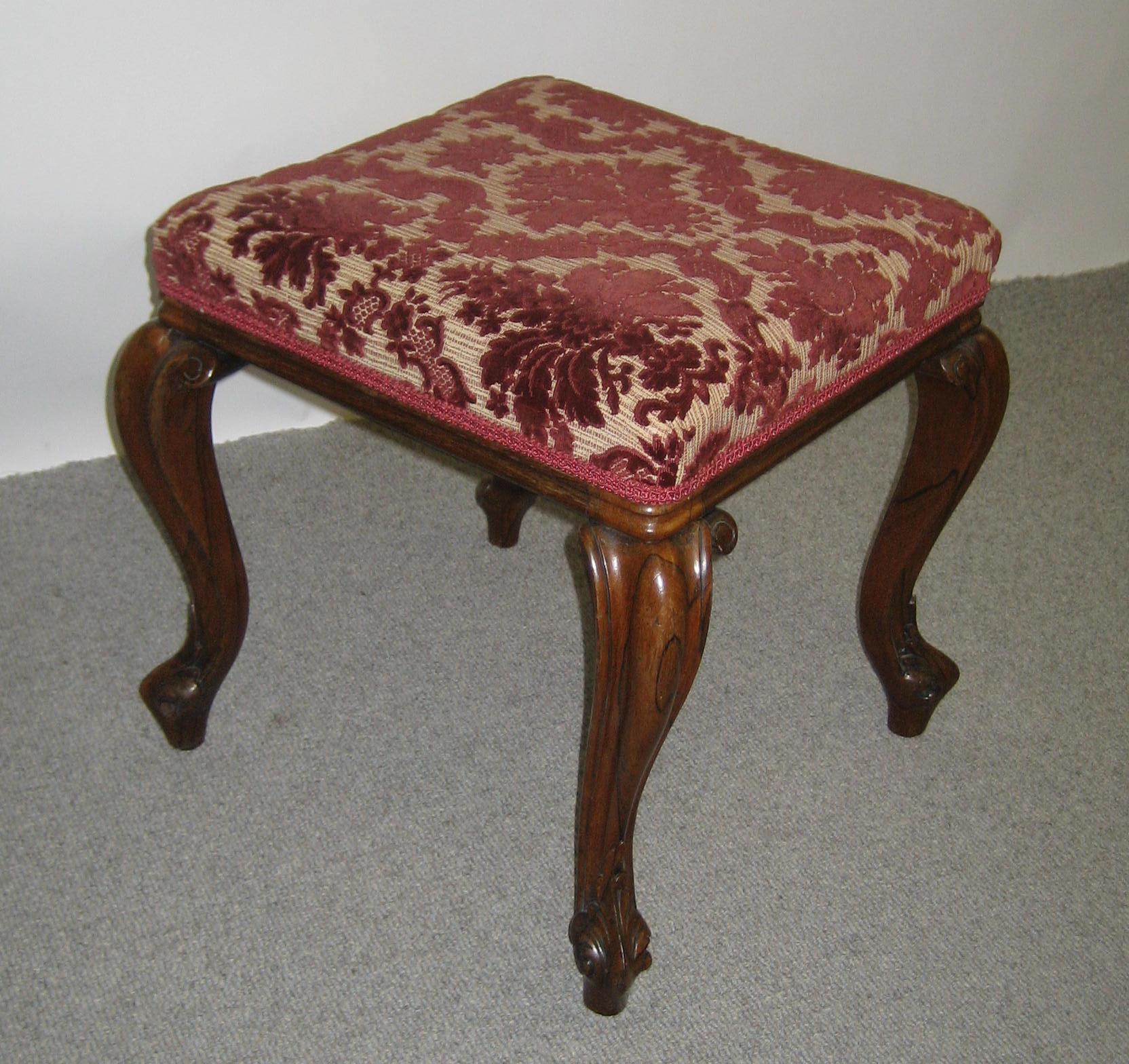 Appraisal: A VICTORIAN ROSEWOOD FRAMED STOOL of square form upholstered in