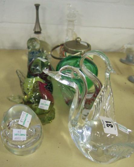 Appraisal: Nine various coloured glass paper weights a glass scent bottles