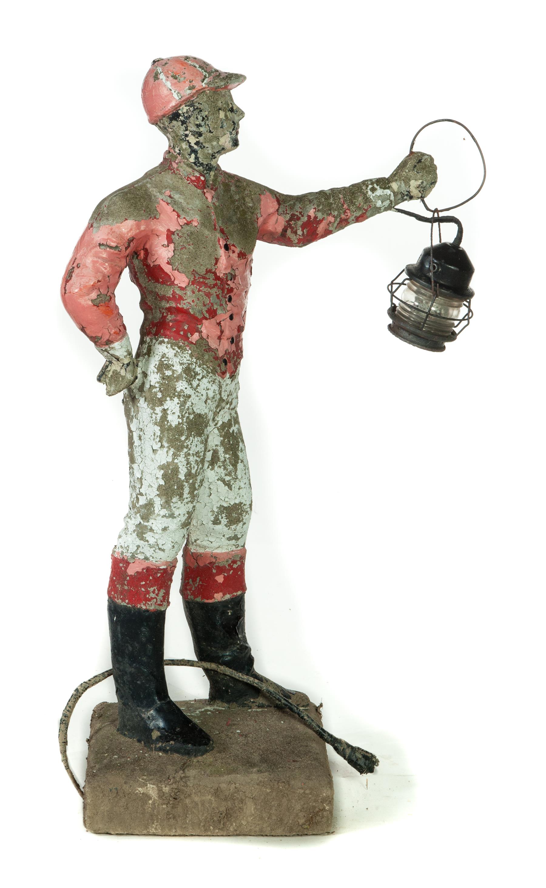 Appraisal: CONCRETE YARD JOCKEY American th century Painted jockey on a