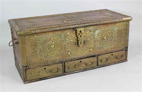 Appraisal: A Zanzibar brass studded teak chest with three drawers ft