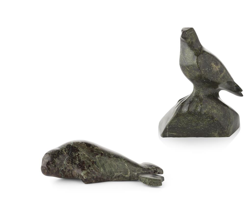 Appraisal: TWO INUIT CARVED SOAPSTONE FIGURES both signed the first carved