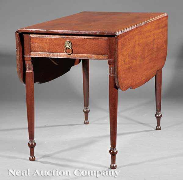 Appraisal: An American Federal Carved Mahogany Drop-Leaf Table c shaped leaves