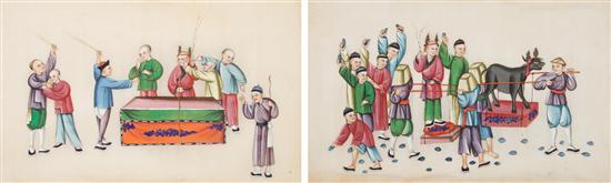 Appraisal: Group of Ten Figural Watercolor Paintings on Pith th century