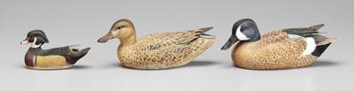 Appraisal: Three decoys blue wing teal drake and hen both signed