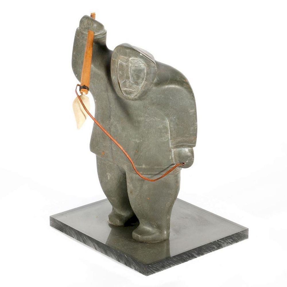 Appraisal: An Inuit Stone Sculpture Davidee Kavik Hunter with Spear Height